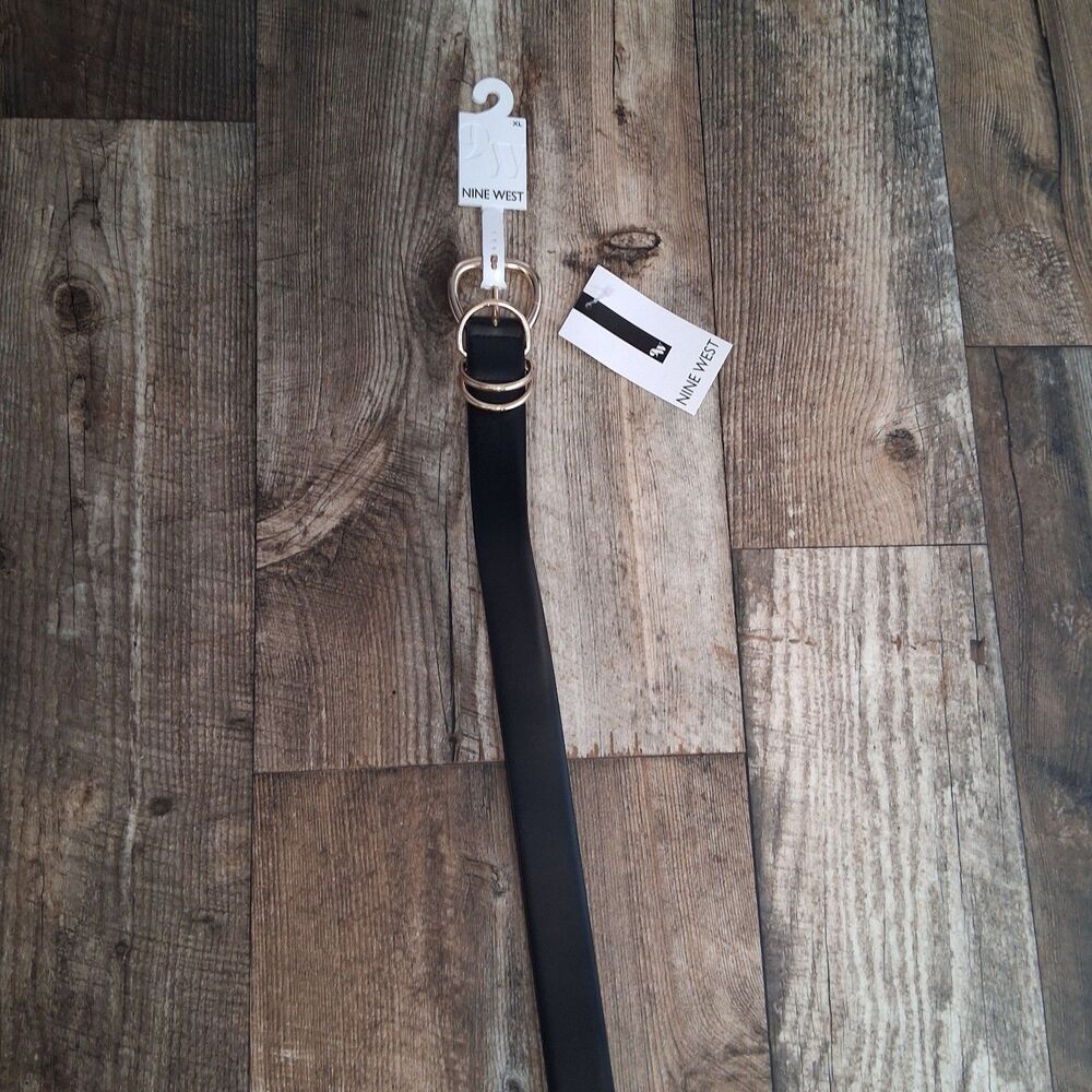 Nine West Triple D-Ring Keeper Belt Black Gold Size XL - Picture 2 of 8